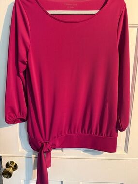 Coldwater Creek Magenta Tie-Hem Three-Quarter Sleeve Blouse